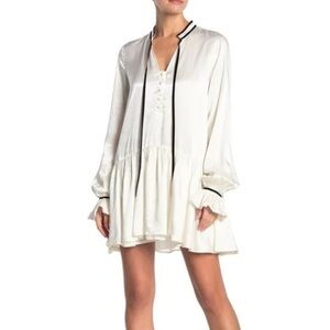 Tularosa Revolve Malia Mini Dress Shift Ivory Neck Tie Ruffle flare Sleeve XS